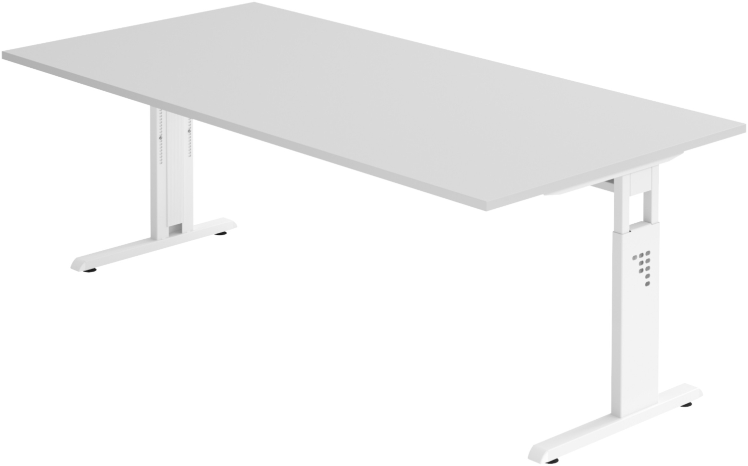 bümö höhenverstellbarer Schreibtisch O-Serie 200x100 cm in grau, Gestell in weiß - großer PC Tisch für's Büro manuell höhenverstellbar, Computertisch verstellbar, OS-2E-5-W Bild 1