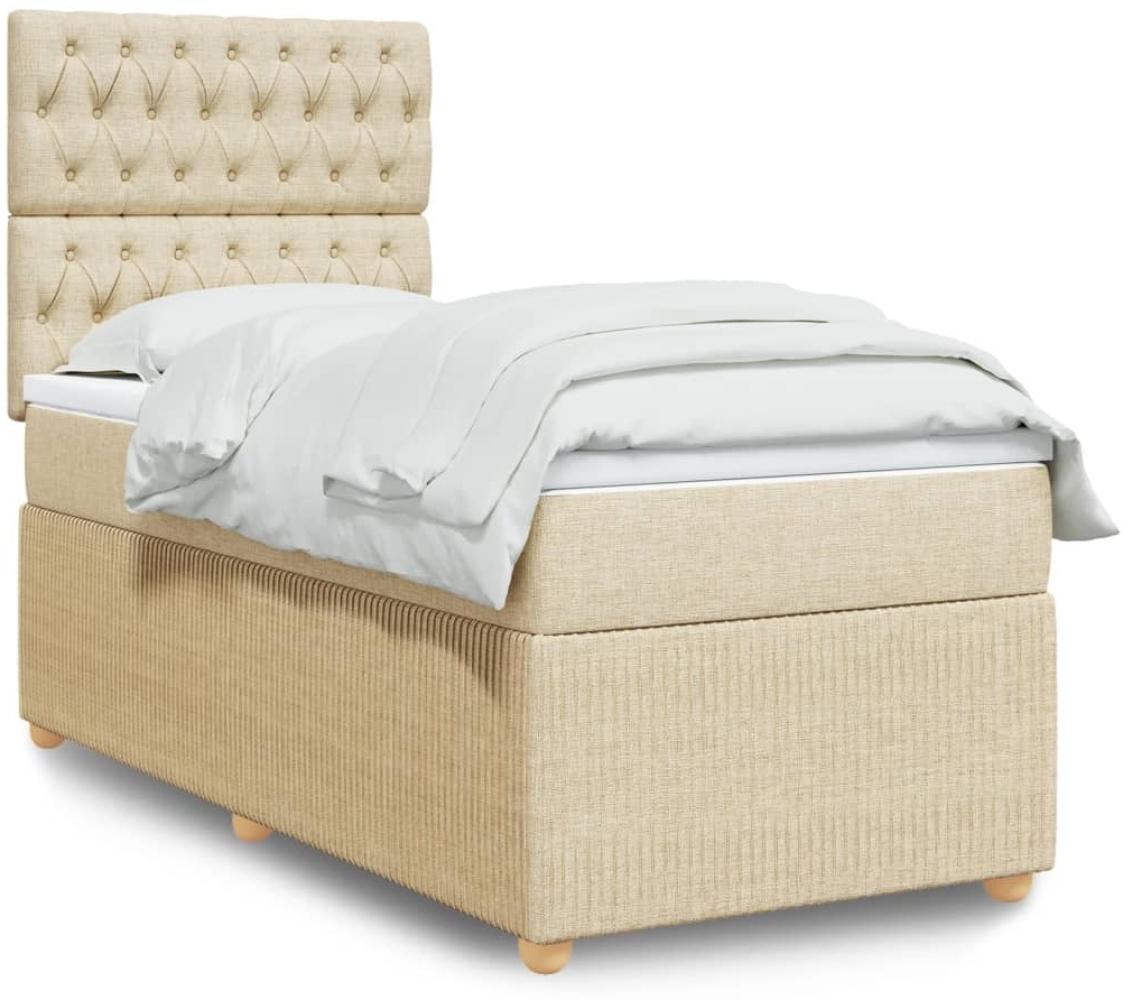 vidaXL Boxspringbett mit Matratze Creme 90x190 cm Stoff 3294223 Bild 1