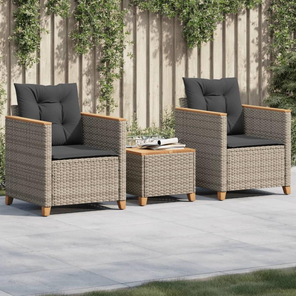 vidaXL 3-tlg. Bistro-Set mit Kissen Grau Poly Rattan Akazienholz 366314 Bild 1