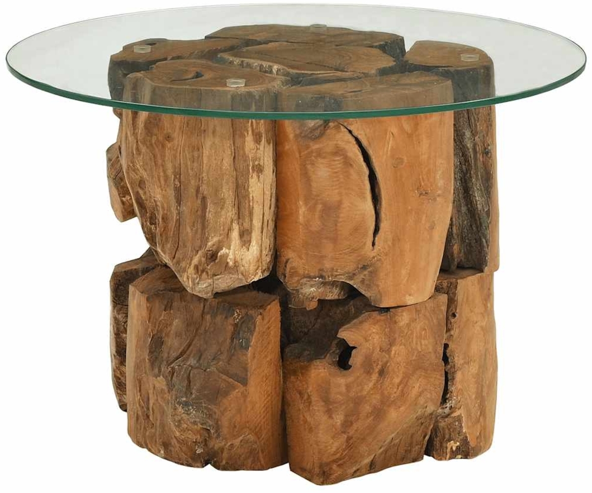 vidaXL Couchtisch, massives Teak-Treibholz natur/Hartglas, Ø60 cm Bild 1