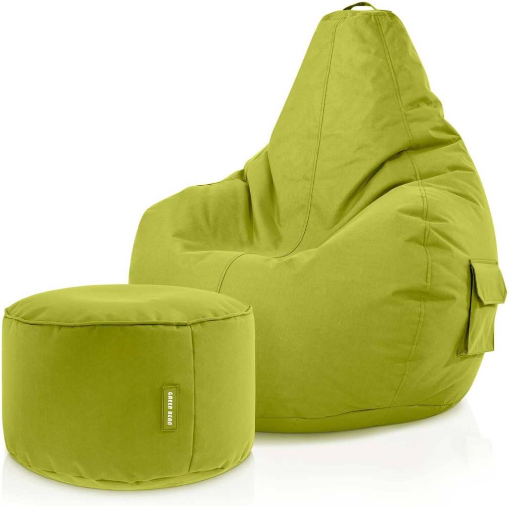 Green Bean® Sitzsack + Hocker, 2er Set, robust, waschbar, schmutzabweisend, Grün, 90 x 80 x 70 cm Bild 1