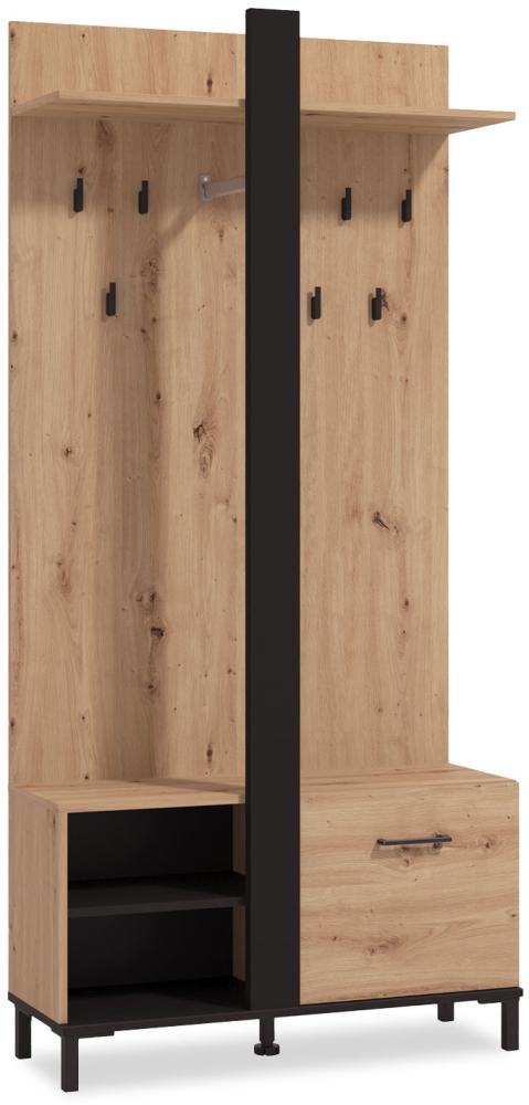 Flurgarderobe mit 7 Kleiderhaken, Holz, Eiche/Schwarz, Industrial Style Bild 1