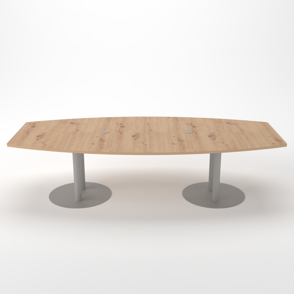 Rheinland Möbel Konferenztisch KONTI 280x130 cm – ovaler Besprechungstisch in Asteiche mit silbernen Säulenfüßen & 2 Kabelauslässen, erweiterbarer Meetingtisch für 8–10 Personen, moderner XXL-Tisch fürs Büro Bild 1