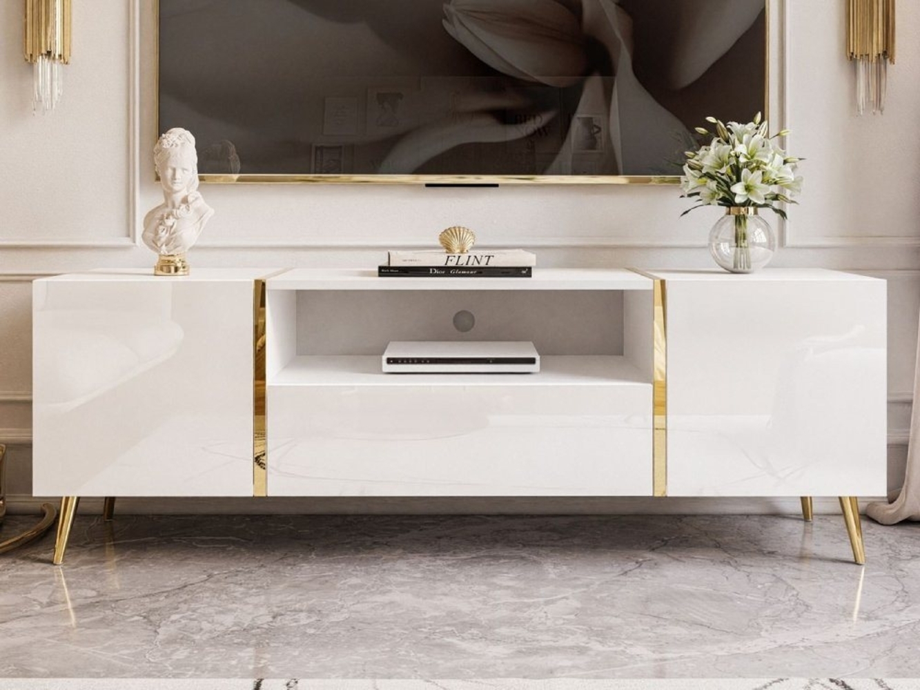 ALLHOUSE24 TV-Schrank DIAMANT GOLD Metall Beine Lowboard TV-Unterschrank BERLIN Breite 158 cm Bild 1