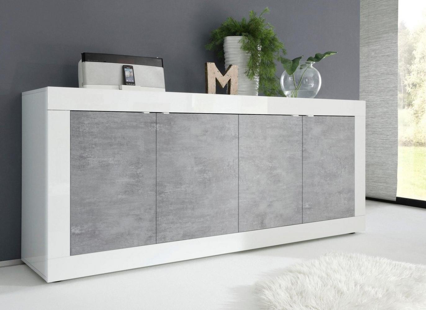 Sideboard 'BASIC', weiß Hochglanz lack Beton, 207 cm Bild 1