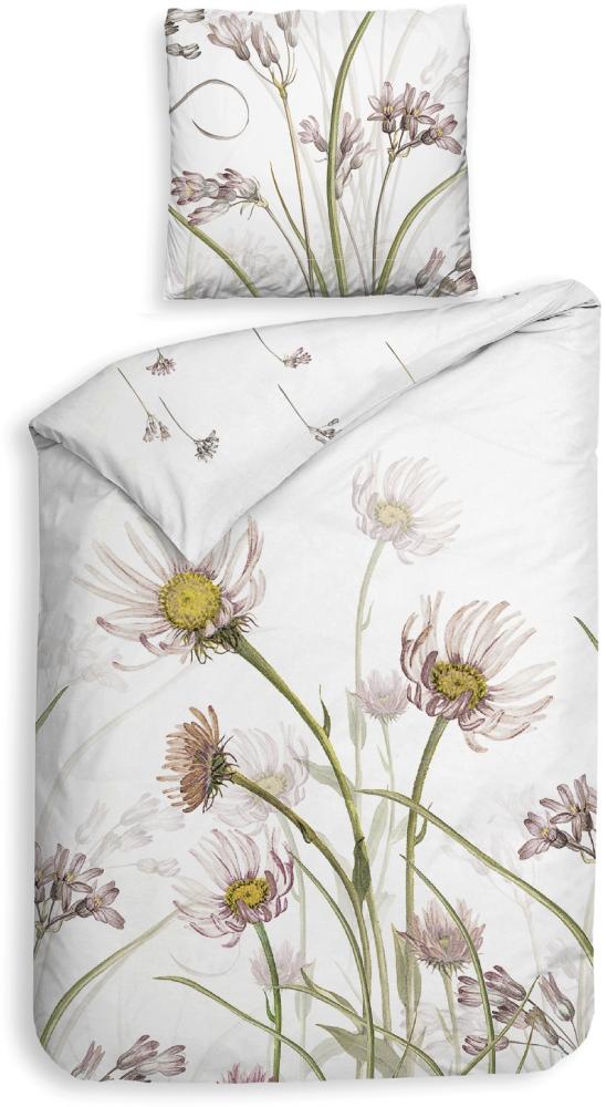 Heckett & Lane Mako-Satin Bettwäsche 135x200 Floriana Wiese Blumen Gräser weiß Bild 1