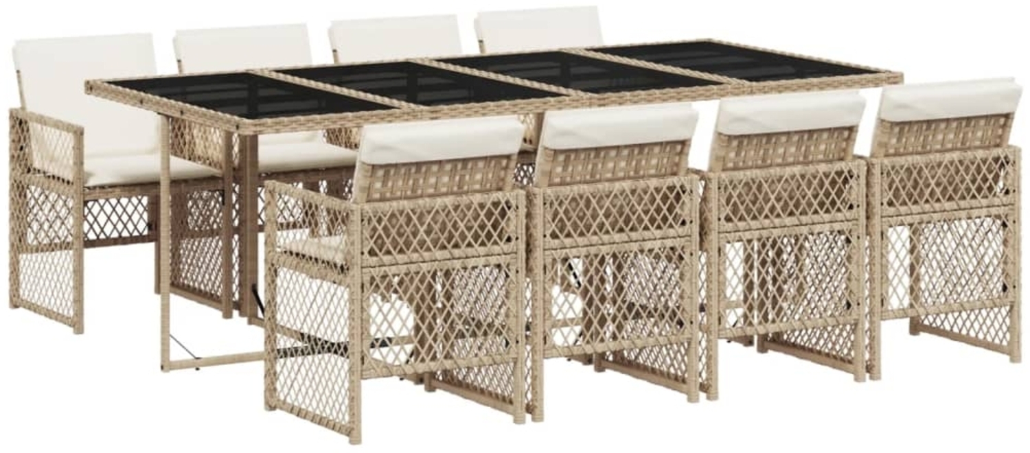 vidaXL 9-tlg. Garten-Essgruppe mit Kissen Beige Poly Rattan 3210742 Bild 1
