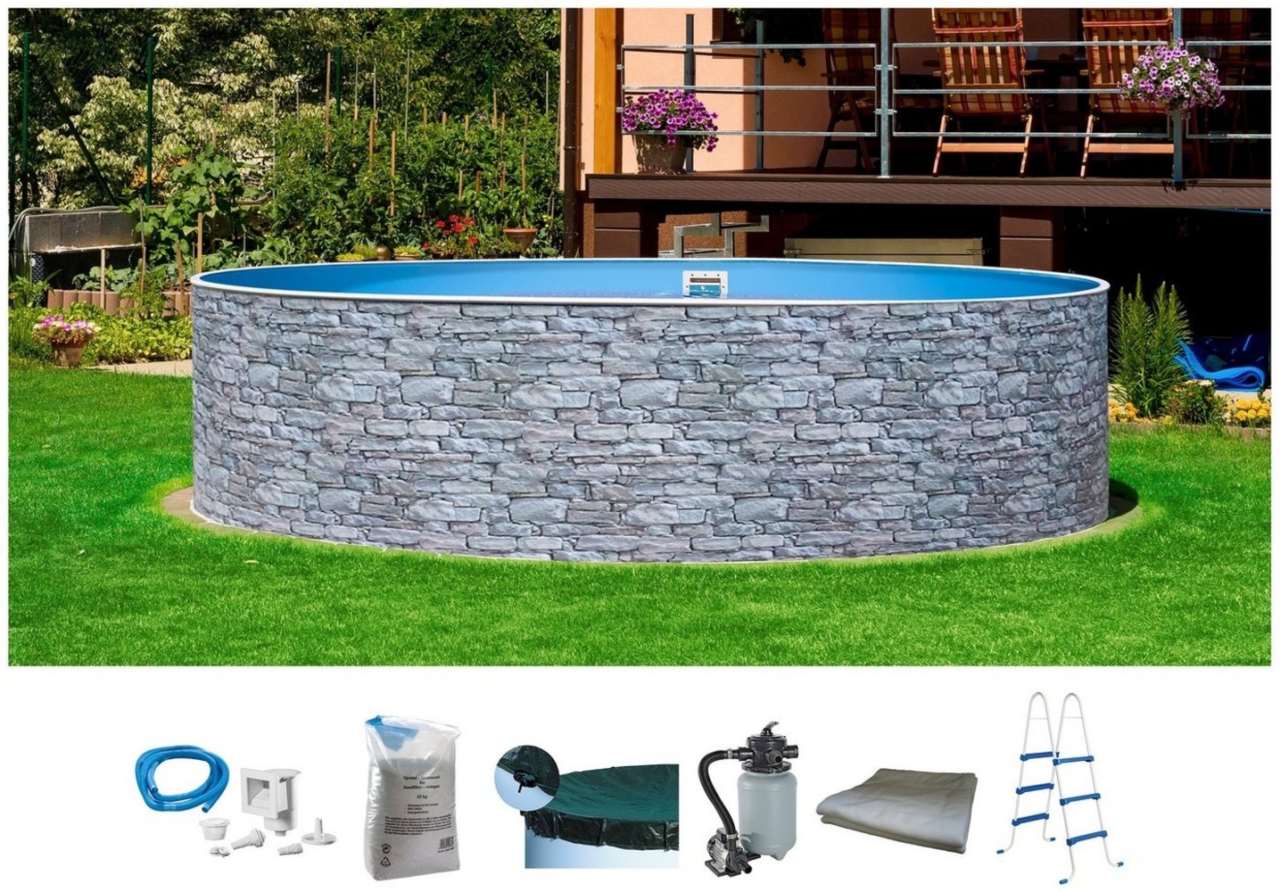 my POOL BWT Rundpool STONE 2 (Set, 7-tlg), Steindekor, 7-tlg, ØxH: 460x110 cm Bild 1