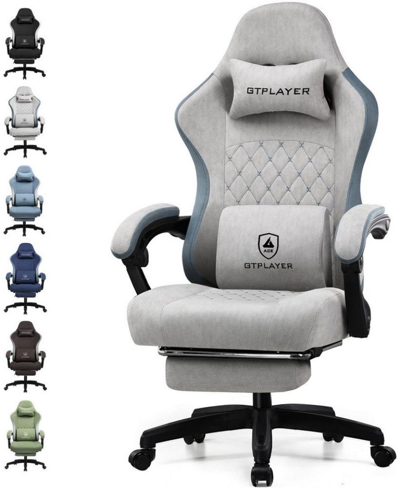 GTPLAYER Gaming-Stuhl Ergonomischer Gaming Sessel Schreibtischstuhl mit Stoffoberfläche (Pacekung), Federsitzkissen, Verbindungsarmlehnen, mit Fußstütze Bild 1