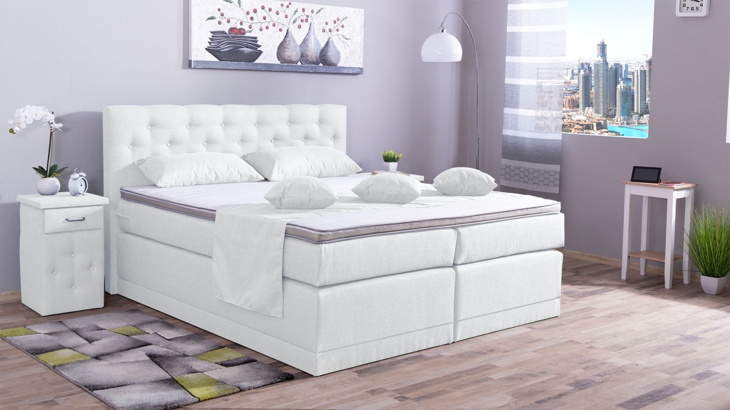 Meisterbetten Boxspringbett Babo 180x220 in WT-Weiss, Matratzenbezug Nano, Komfortschaum-Topper Bild 1