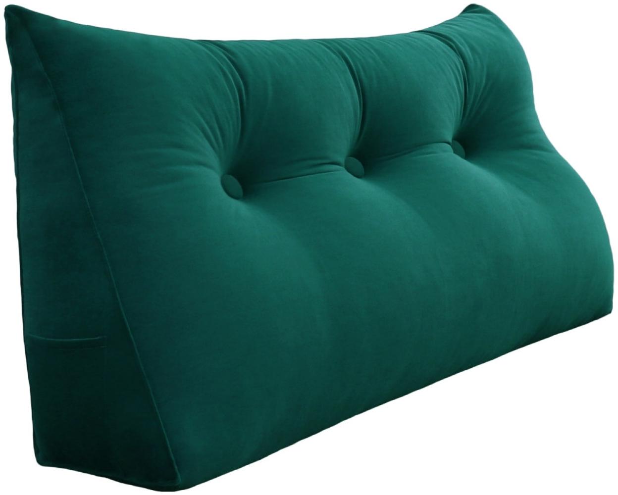 VERCART Großes Keil Lesekissen, Langes Bettruhe Rückenkissen, Dekoratives Kopfteilkissen, Dreieckiges Positionierungs Körperkissen für Tagesbett oder Couch, Samt Grün, 100cm Bild 1