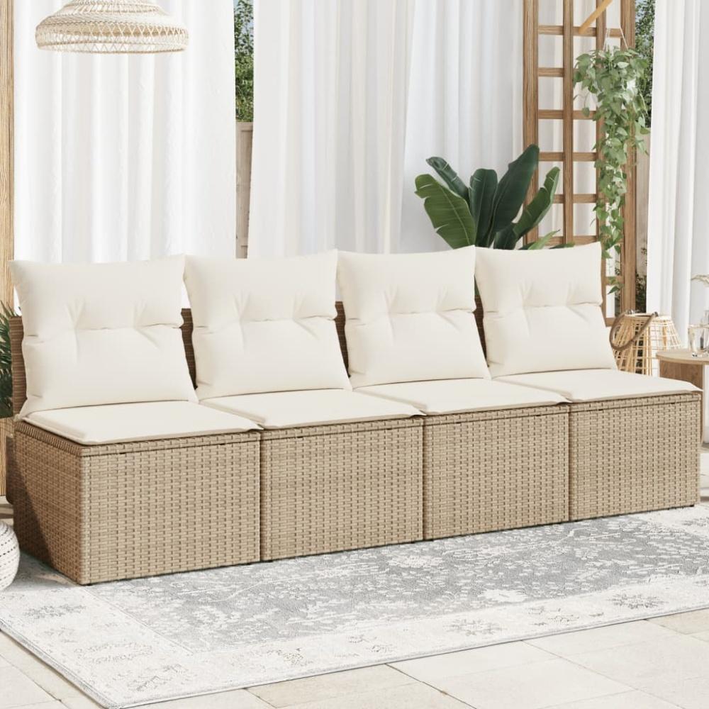 vidaXL Gartensofa mit Kissen 4-Sitzer Beige Poly Rattan 366054 Bild 1