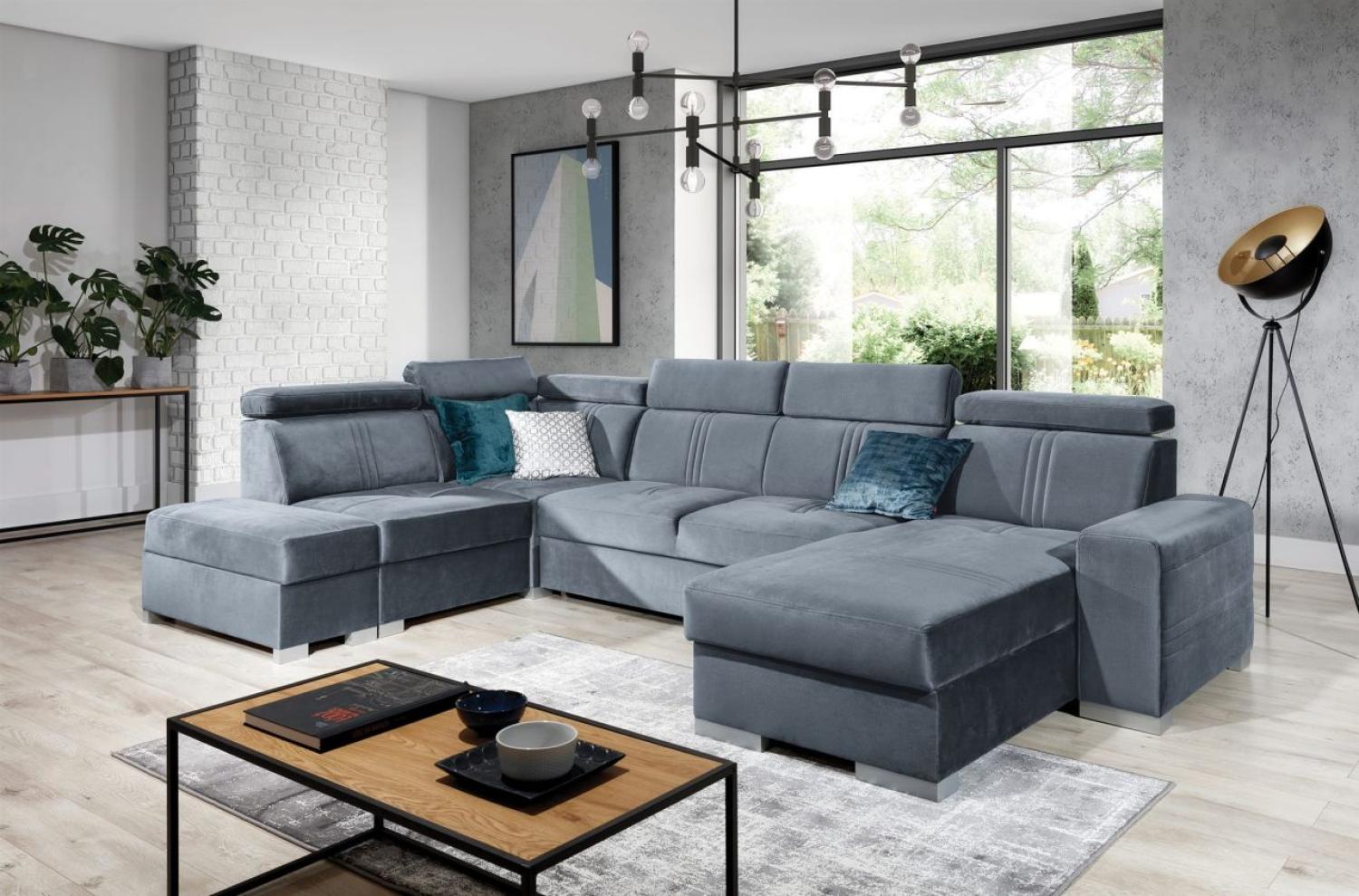 Wohnlandschaft Schlafsofa NOLAN inkl. USB in Stoff Element Grau Ottomane Rechts Bild 1