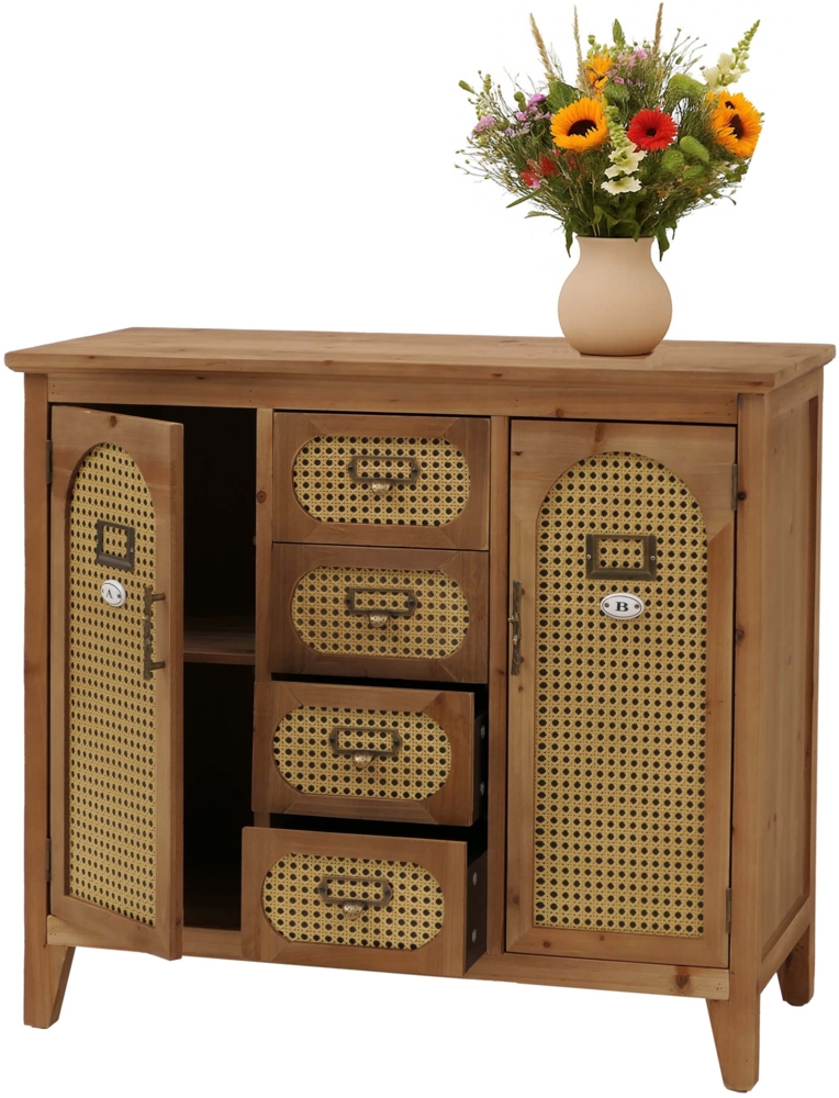 Apothekerkommode HWC-O63, Sideboard Schrank Staufächer Schubladen, Vintage Rattanoptik 80x91x40cm ~ Korpus natur Bild 1