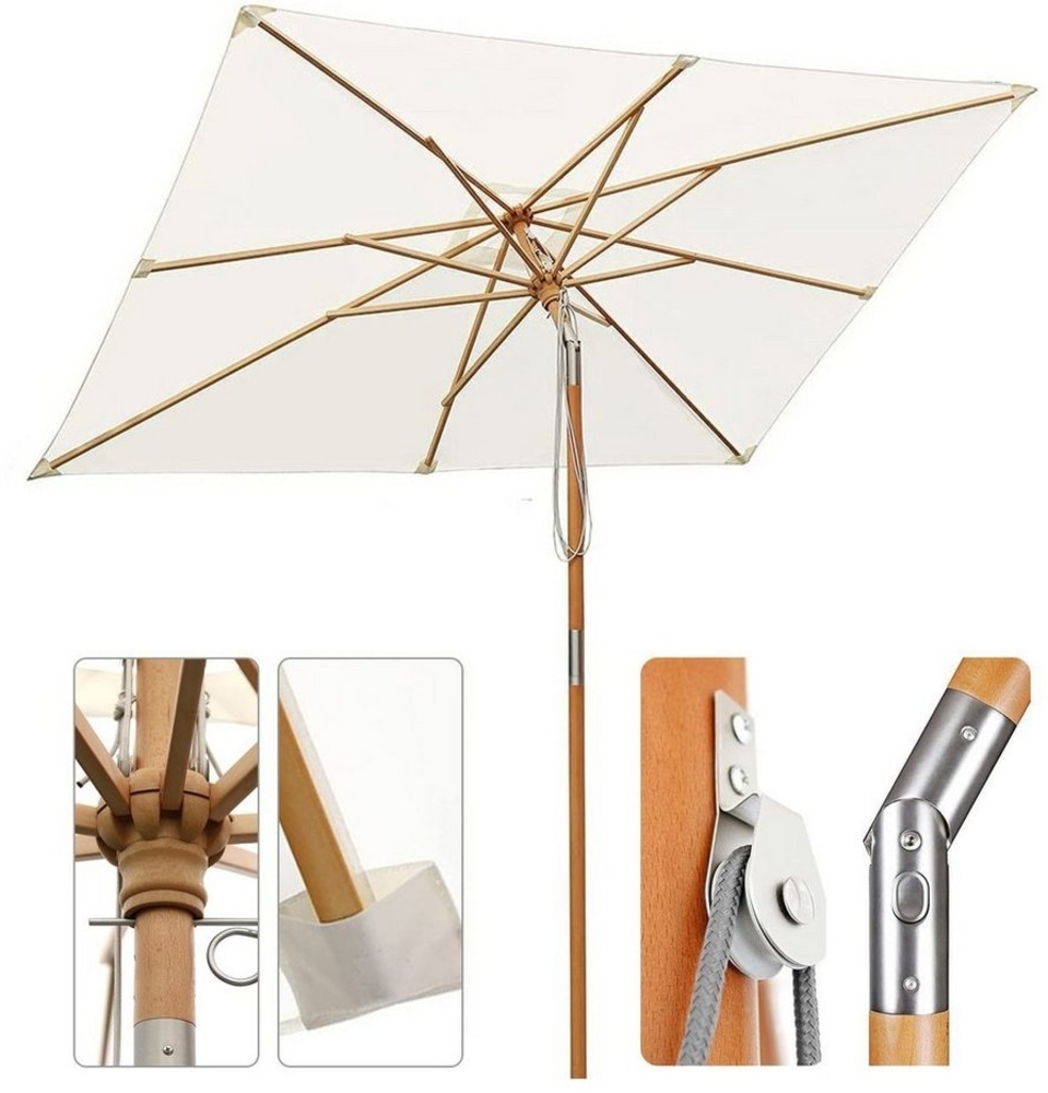 Sekey Rechteckschirm 300 cm x 200 cm Holz Sonnenschirm Eckig Gartenschirm Terrassenschirm, LxB: 300,00x200,00 cm, Aus ausgewähltem Massivholz Bild 1