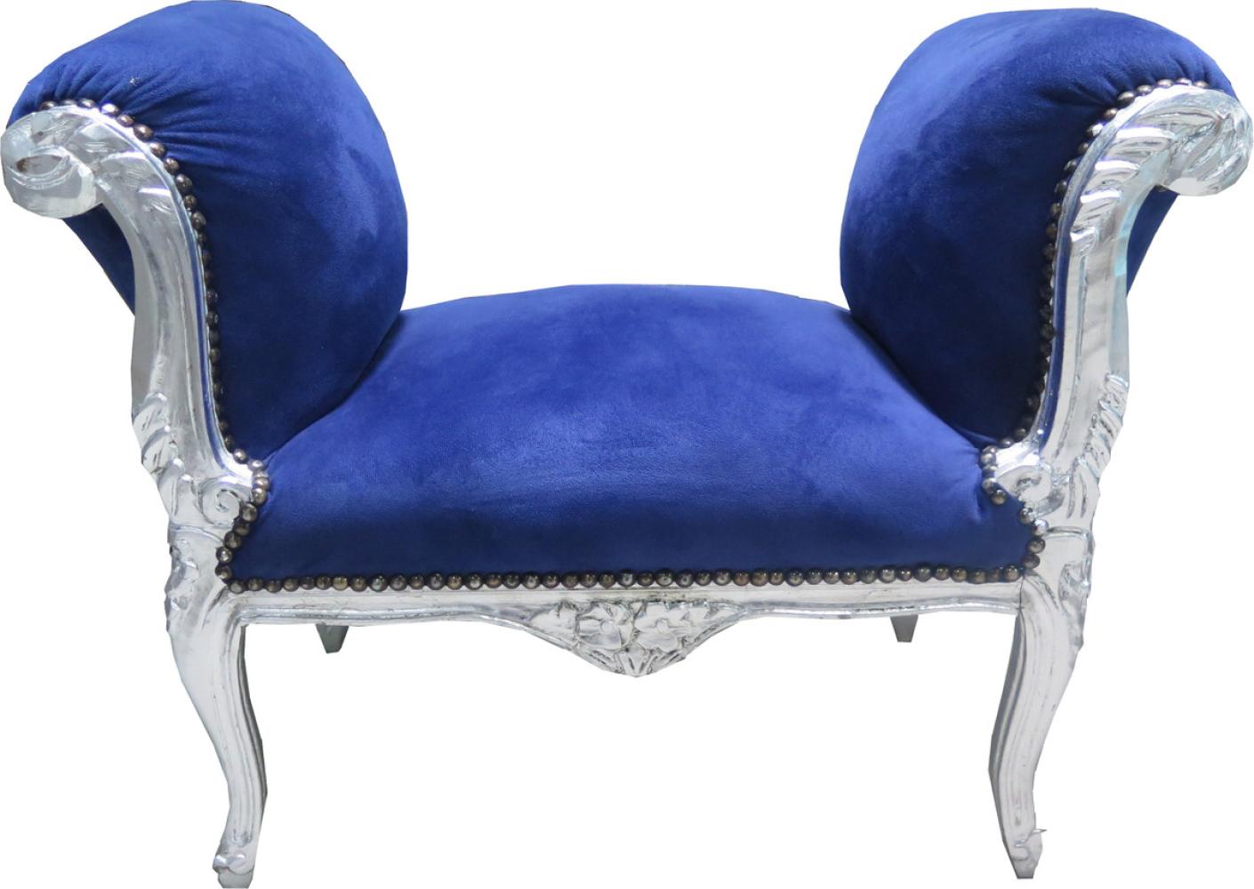 Casa Padrino Barock Schemel Hocker Royal Blau / Silber - Sitzbank - Möbel Antik Stil Bild 1