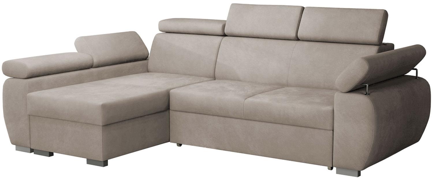 Mirjan24 'Boston Mini' Ecksofa mit Bettkasten und Schlaffunktion, Plüschstoff, Beige, Links Bild 1