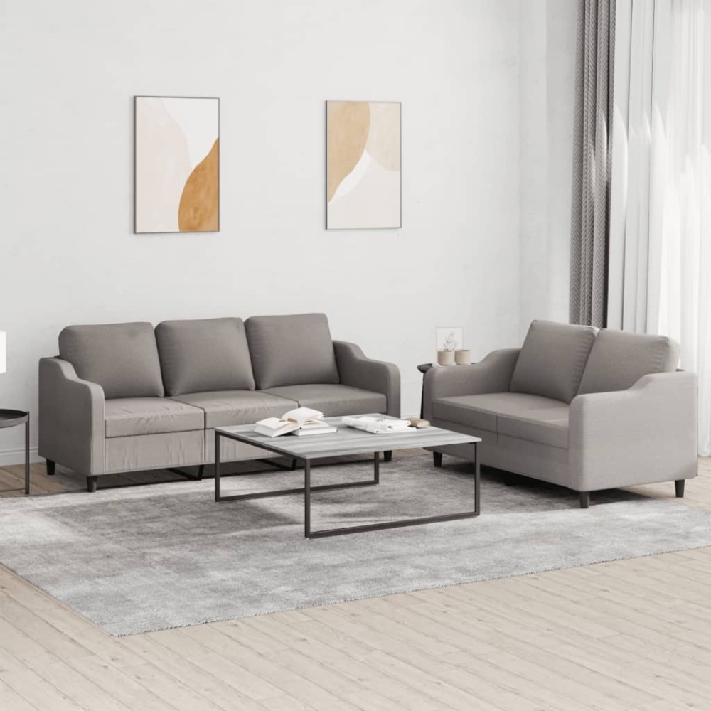 vidaXL 2-tlg. Sofagarnitur mit Kissen Taupe Stoff 3201841 Bild 1