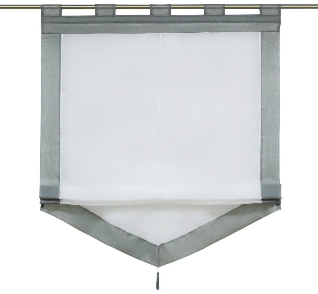 Joyswahl Raffrollo Julia, mit Schlaufen, mit Quaste Dreieck Rollos mit farbigem Blende Schals Fenster Gardine Bild 1