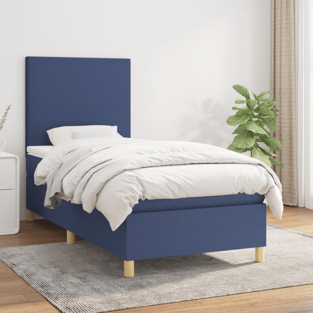 vidaXL Boxspringbett mit Matratze Blau 90x200 cm Stoff 3142151 Bild 1