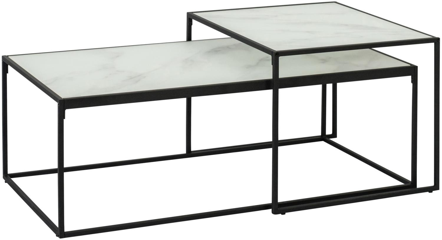 Couchtisch Bora Satztische 2 Stk. klar Glas mit Marmorprint Metall schwarz Set Bild 1