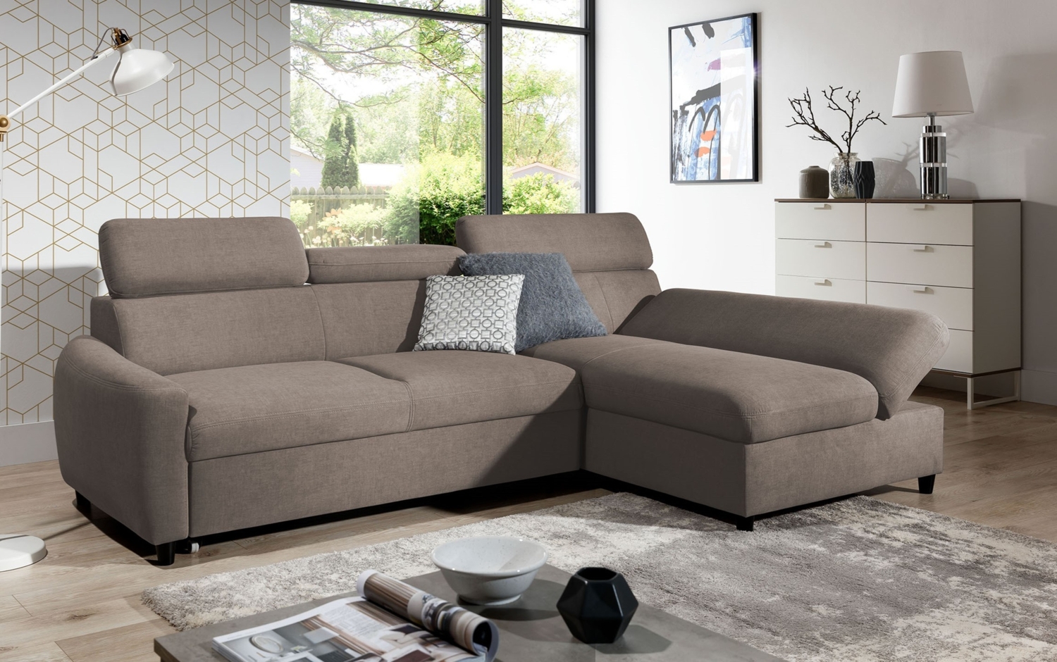 AX LIVING Klein Sofa mit Schlaffunktion Olettio Mini 260 cm Braun R Bild 1
