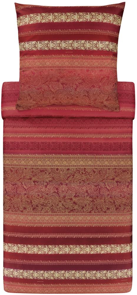 Bassetti Mako-Satin Bettwäsche 155x220 Ispica R2 rosso rot sand Streifen Ornamente Bild 1