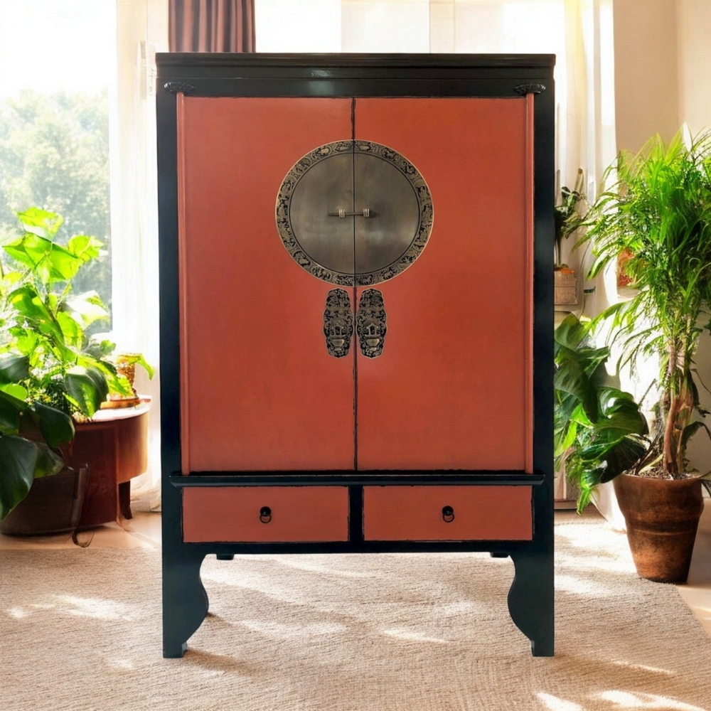 Chinesischer Hochzeitsschrank schwarz-orange vintage verziert Schrank Kommode Sideboard Lowboard asiatisch orientalisch Fernost shabby-chic Landhaus Bild 1