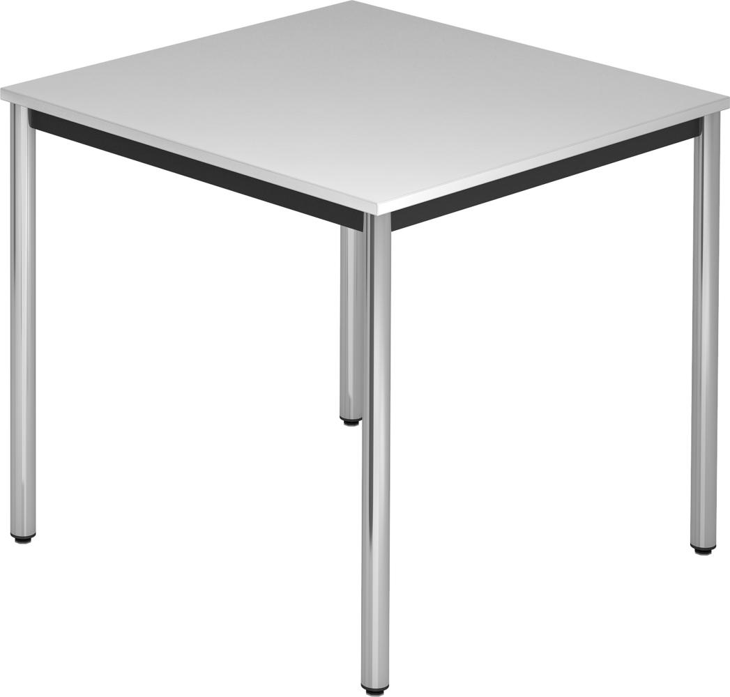 bümö Multifunktionstisch grau, Tisch 80 x 80 cm, Tischfuß verchromt - einfacher Tisch klein, Besprechungstisch System D-Serie, Konferenztisch, Meetingtisch, Mehrzwecktisch, Pausentisch, DR08-5-C Bild 1