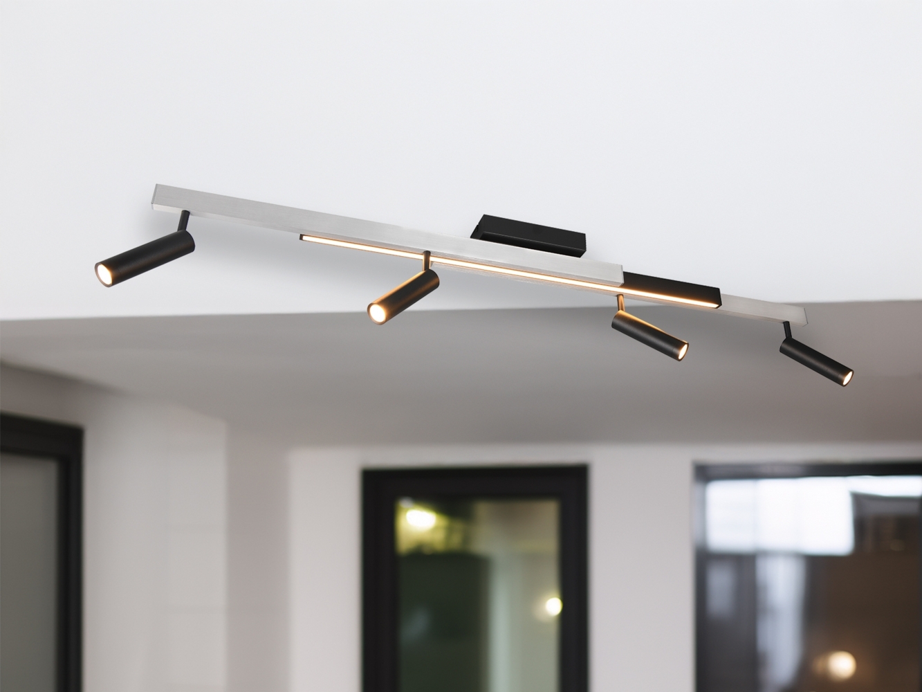 Ausziehbarer LED Deckenstrahler ZENO 4 Spots Schwarz Silber, max. Breite 133cm Bild 1