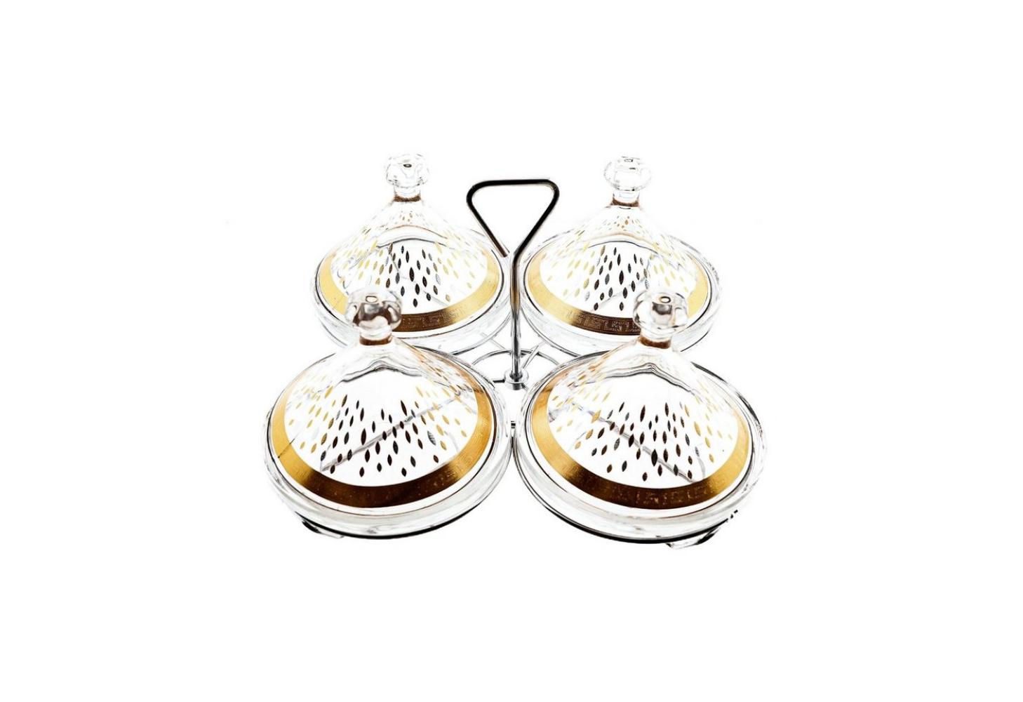 Almina Snack-Set Tajine 9 Teilig aus Glas mit goldenen und silbernen Muster Punktemotiv Bild 1