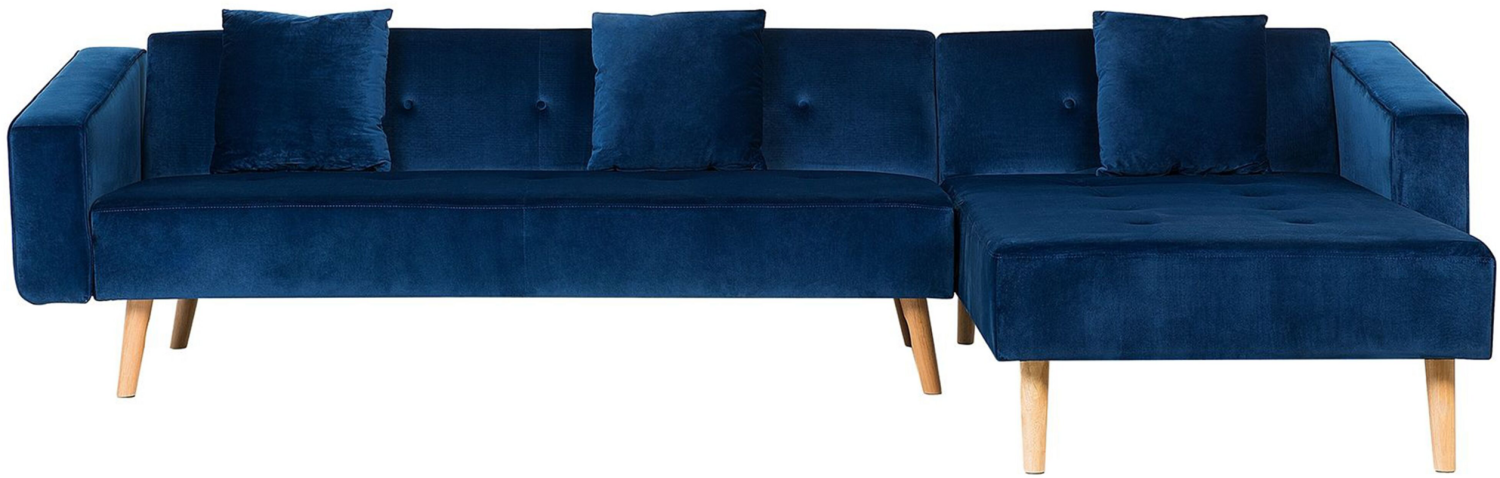 Ecksofa mit Schlaffunktion Samtstoff blau linksseitig VADSO Bild 1