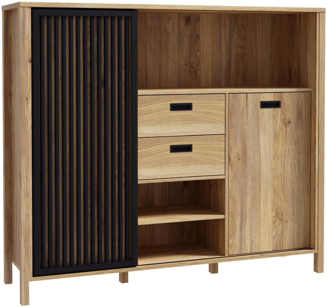 Kommode JYTANA Highboard und Schiebetüre Mauvella Eiche ca. 150 x 130 x 41 cm Bild 1