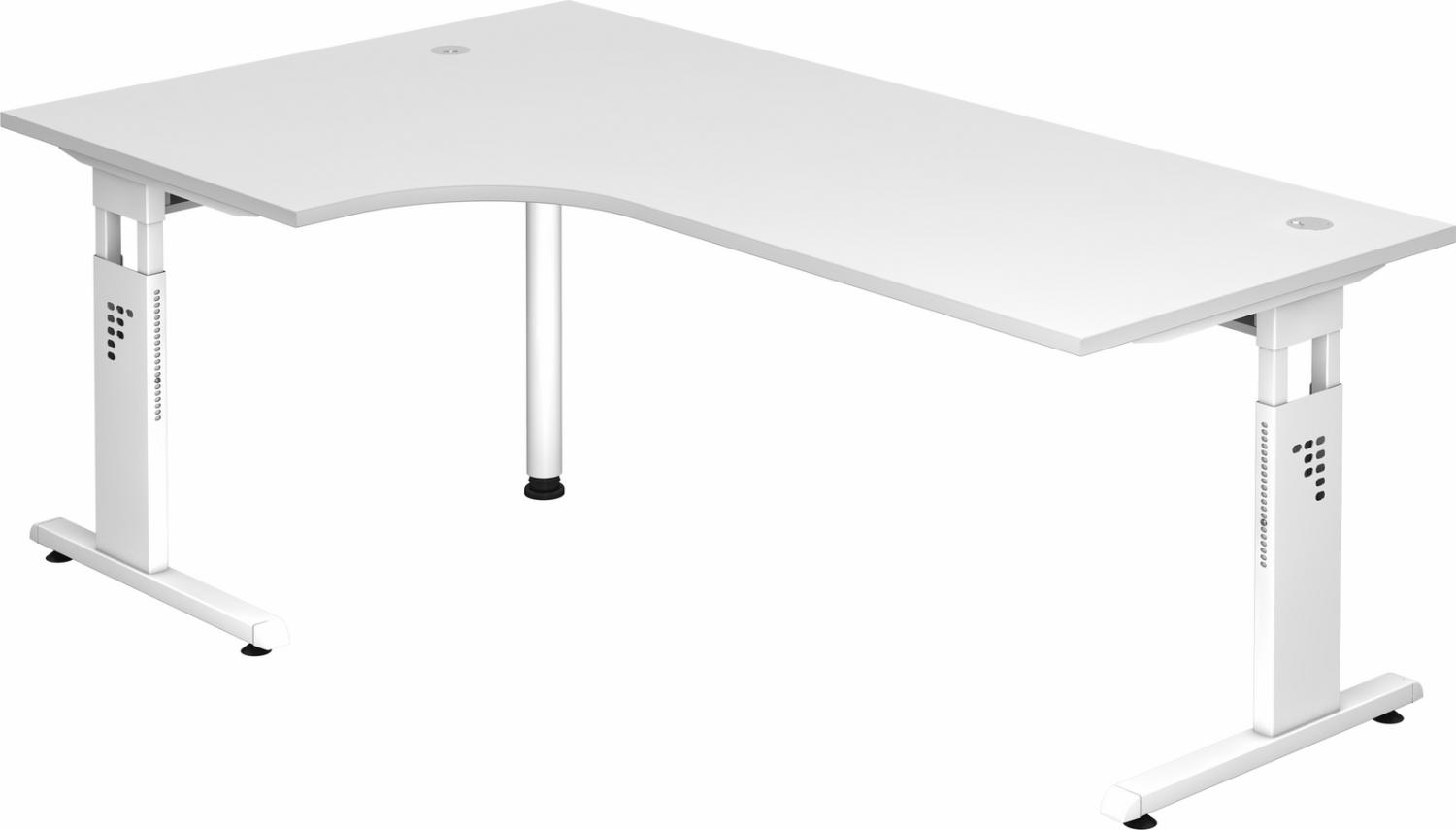 bümö höhenverstellbarer Eckschreibtisch O-Serie 200x120 cm in weiß, Gestell in weiß - Schreibtisch L Form, großer Tisch für's Büro, Computertisch höhenverstellbar, OS-82-W-W Bild 1