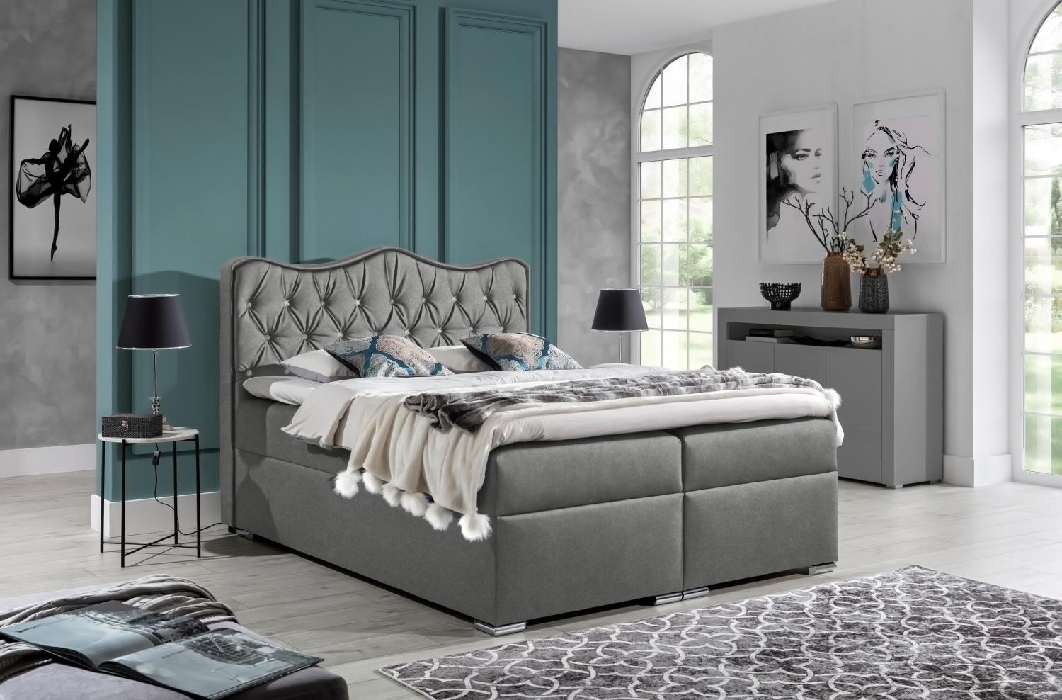 99rooms Figaro Boxspringbett Velours ROYAL VELVET Grau 180x200 cm Bild 1