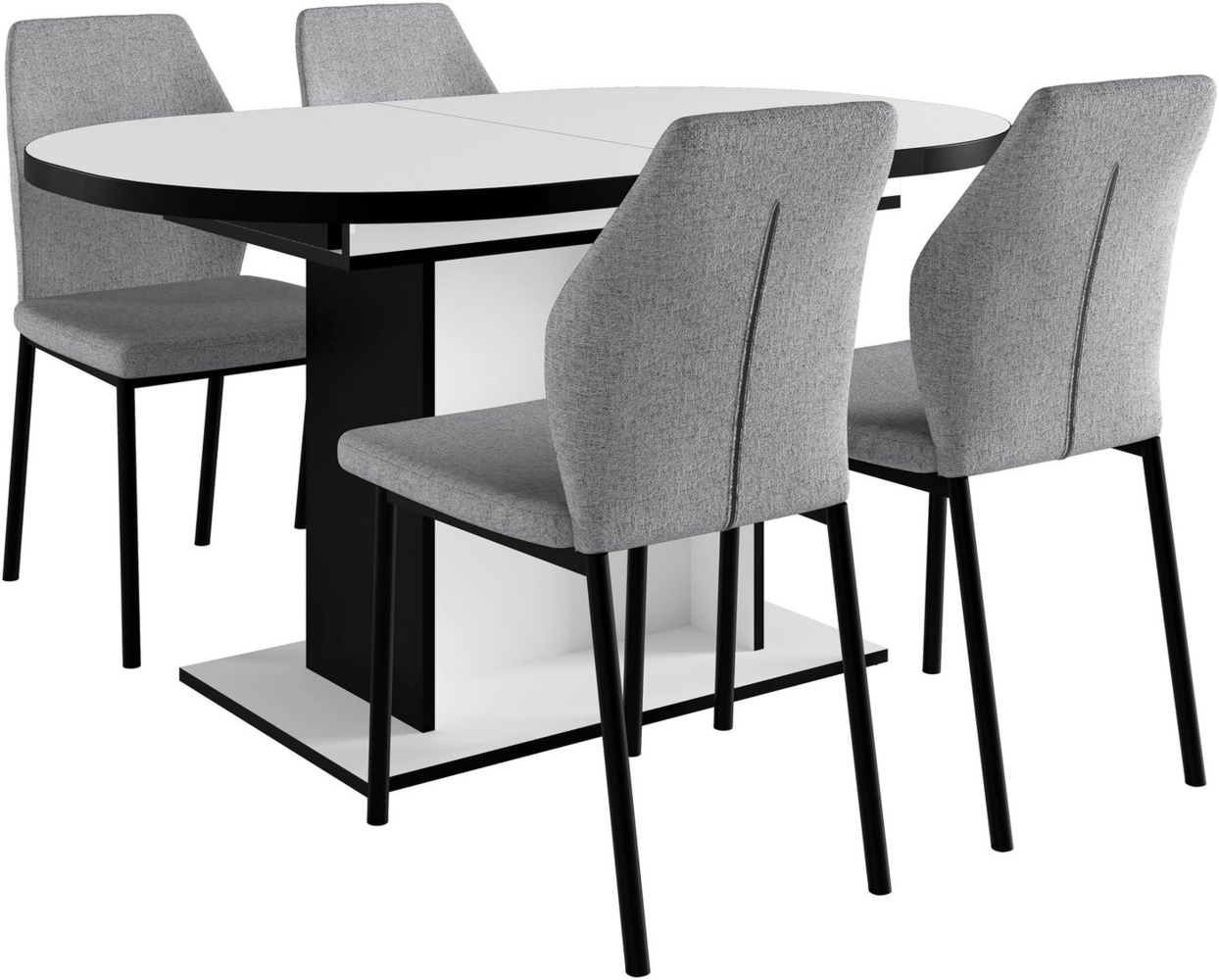 OTTO home Essgruppe Basel, Tischgruppe mit 4 Stühlen, Esstisch ausziehbar 140 - 180 cm, (Set, 5-tlg, Otto's DAUERTIEFPREIS), BESTSELLER, Sitzgruppe, Tisch, Stühle, ovale Tischplatte, Säulentisch Bild 1