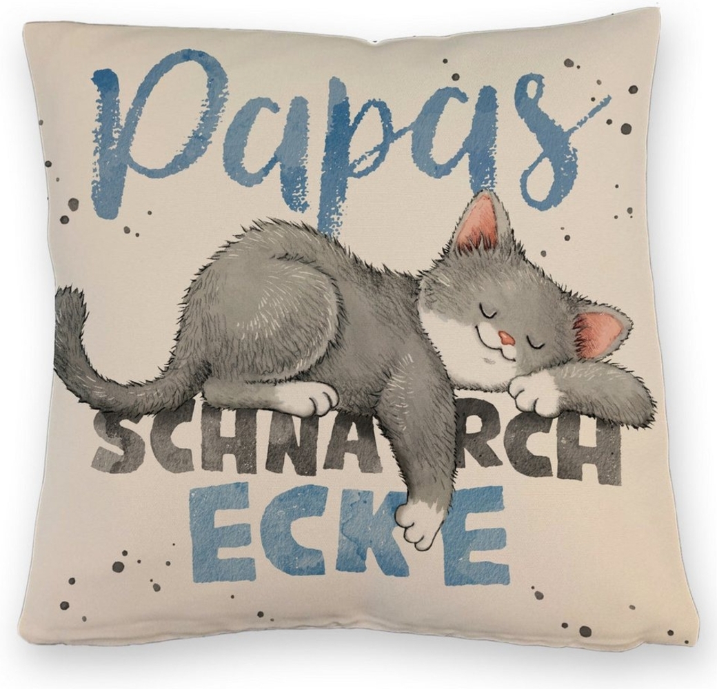 speecheese Dekokissen Graue Katze Kissen mit Leinenoptik mit Spruch Papas Schnarchecke Bild 1