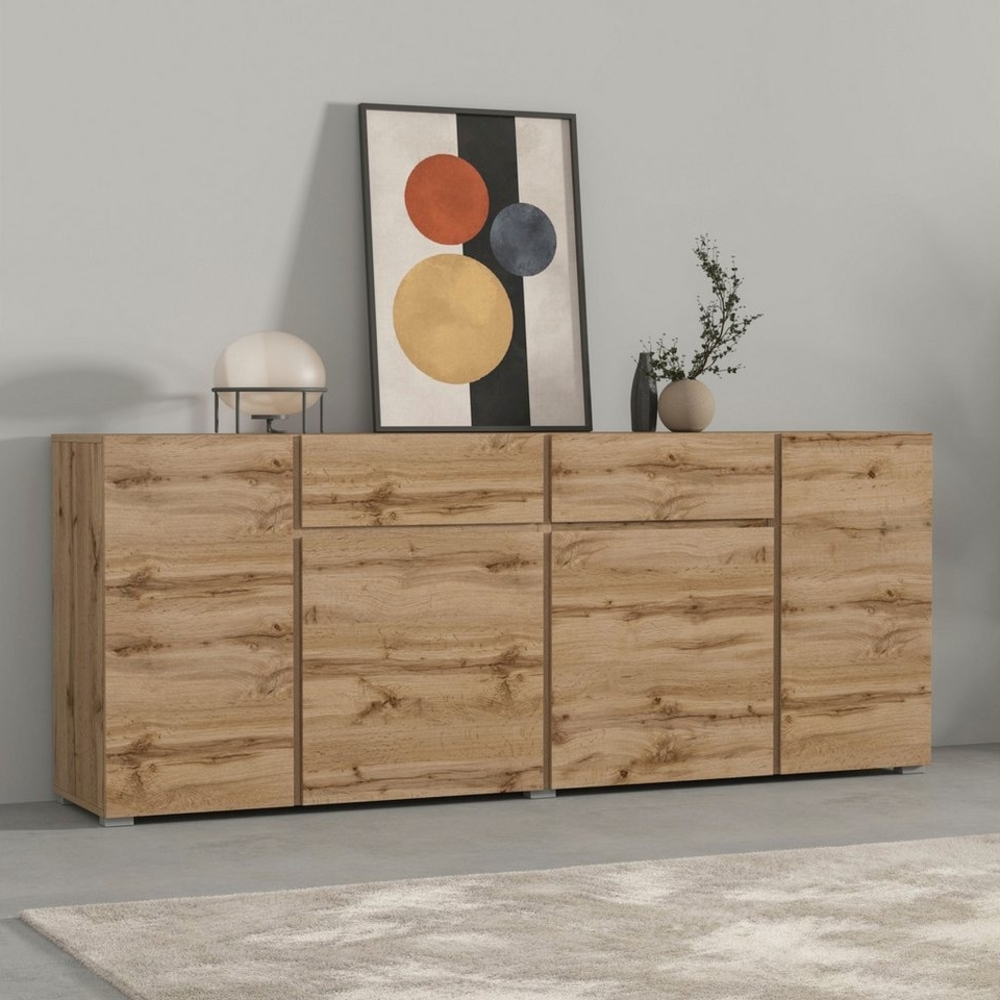 INOSIGN Sideboard Asymetric, Breite 195 cm, grifflose Kommode 4 Türen/2 Schubkästen, Schubladenschrank mit viel Stauraum, Einlegeböden verstellbar Bild 1