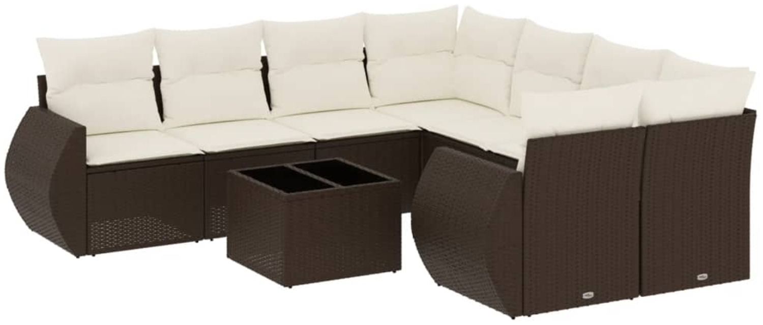 vidaXL 9-tlg. Garten-Sofagarnitur mit Kissen Braun Poly Rattan 3221162 Bild 1