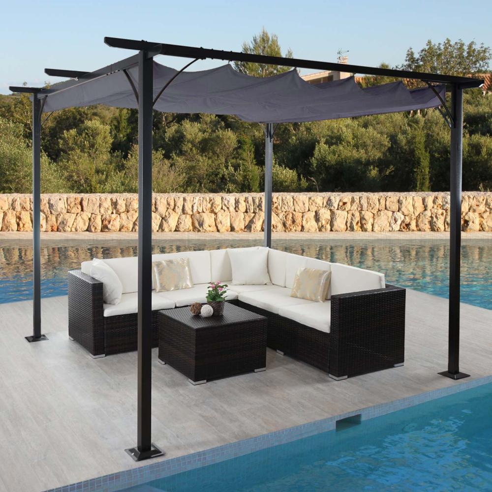 Pergola HWC-C42, Garten Pavillon, stabiles 6cm-Gestell + Schiebedach ~ 3,5x3,5m grau Bild 1