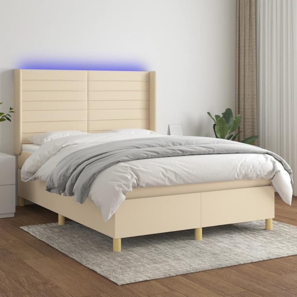 vidaXL Boxspringbett mit Matratze & LED Creme 140x190 cm Stoff 3138954 Bild 1