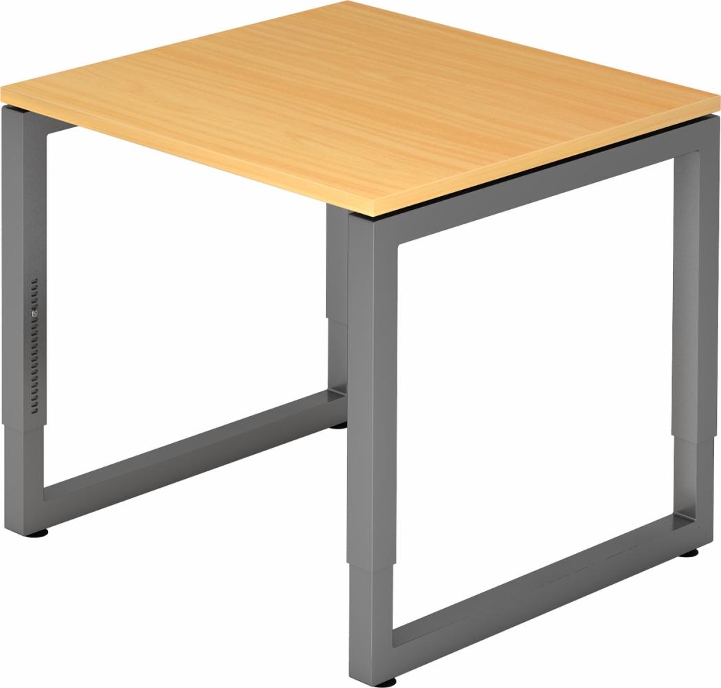 bümö höhenverstellbarer Schreibtisch R-Serie 80x80 cm in Buche, Gestell in Graphit - PC Tisch klein für's Büro manuell höhenverstellbar, Computertisch verstellbar, RS-08-6-G Bild 1