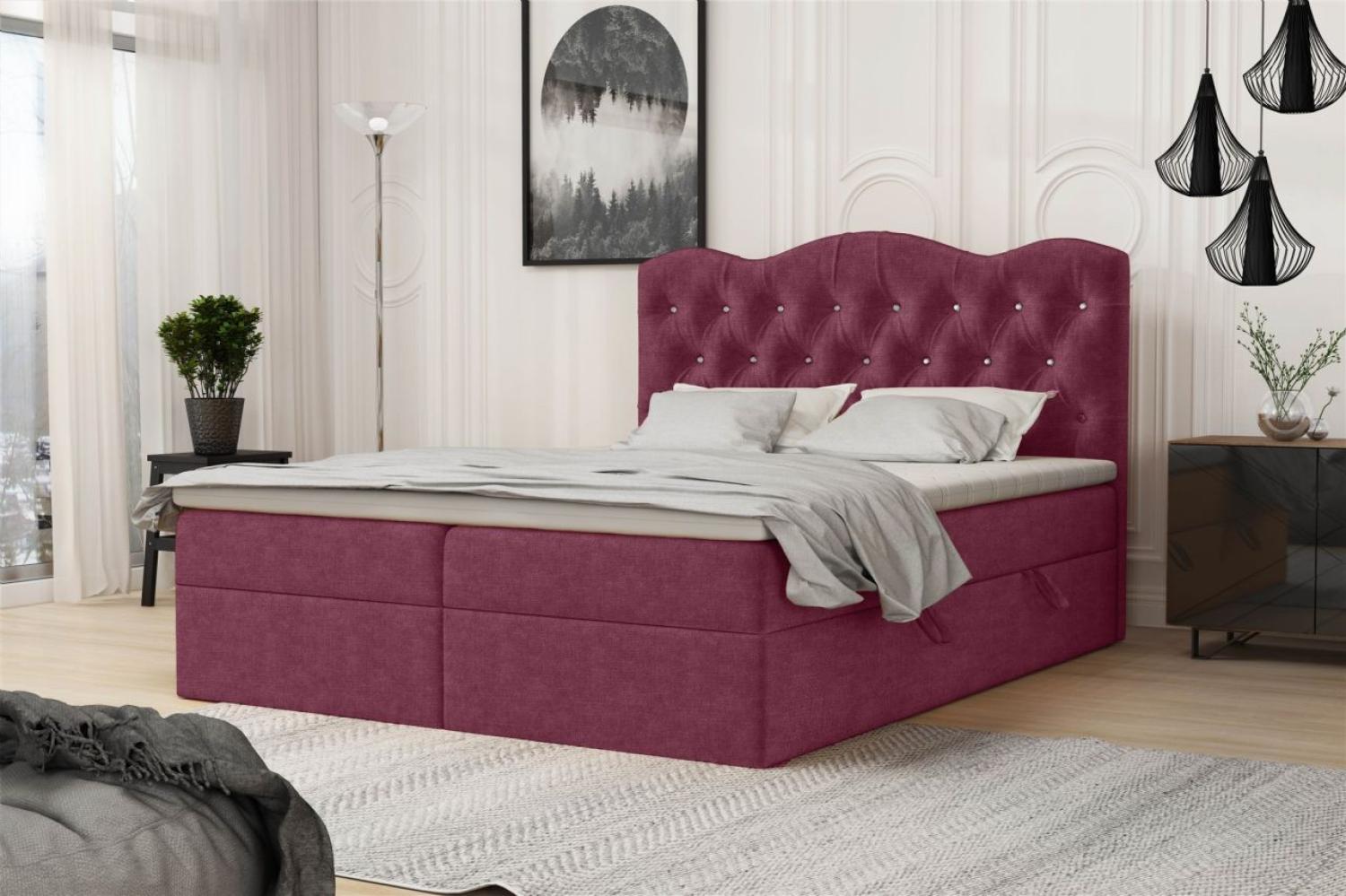 Boxspringbett Schlafzimmerbett LODOS 180x200cm Stoff Perfect Harmony Bordeaux Bild 1