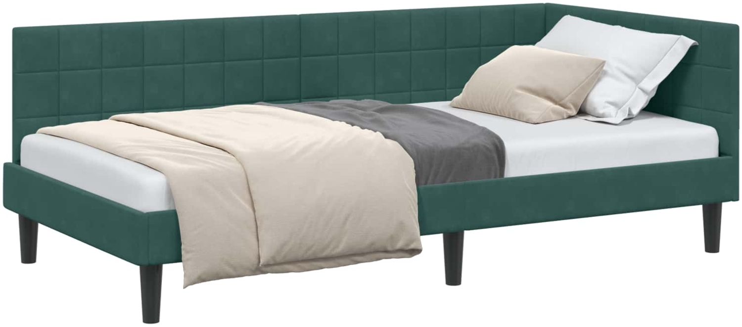 vidaXL Eckbettgestell mit Kopfteil Dunkelgrün 90 cm x 200 cm Samt 42016430 Bild 1