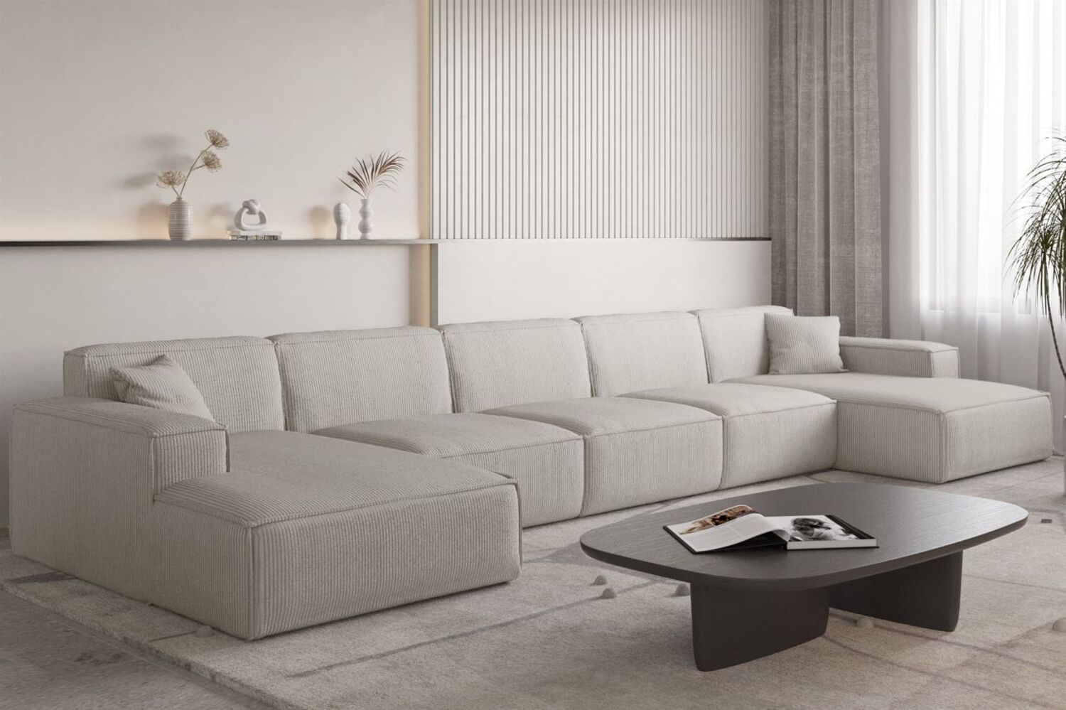 Wohnlandschaft Sofa U-Form CELES PREMIUM XL in Stoff Scala Sandgrau Bild 1