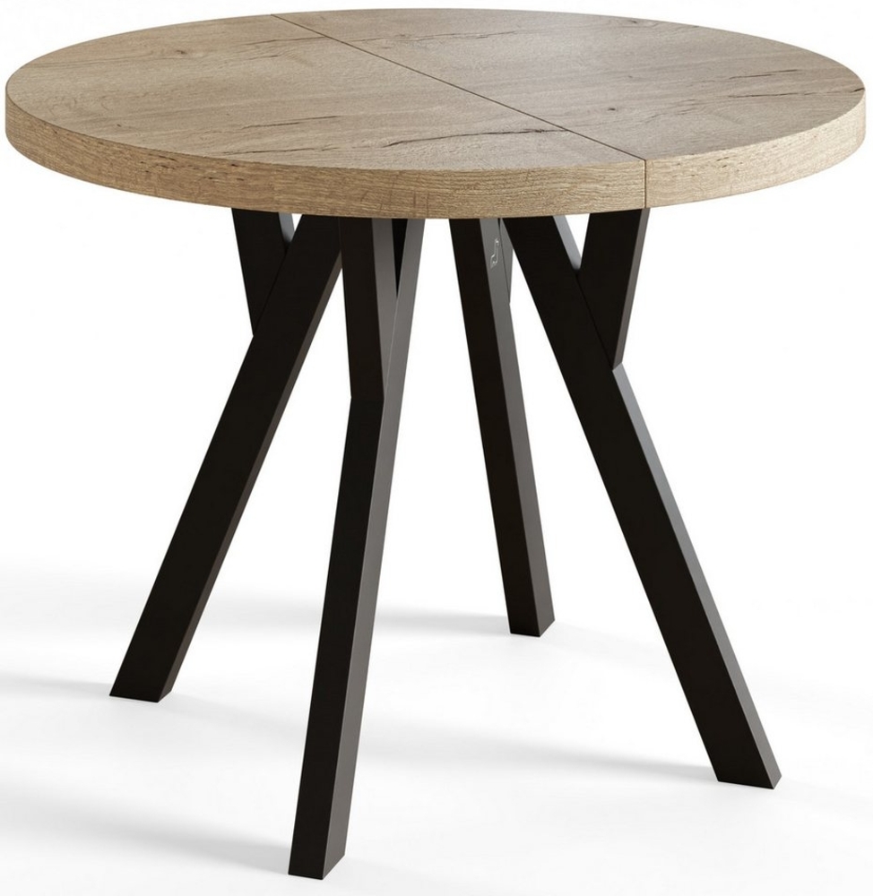 Alpi-Möbel Esstisch Wohnzimmertisch - Ausziehbarer runder Tisch 80-120 cm - Halifax Eiche, Ausziehbar, 2 x Einsatz 50 cm Bild 1