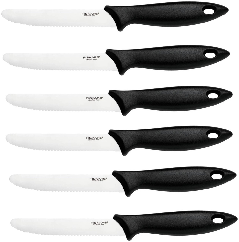Fiskars 6 Stück Tafelmesser - Tomatenmesser Functional Form mit Wellenschliff rostfrei - Edelstahl/Kunststoff - Schwarz Bild 1