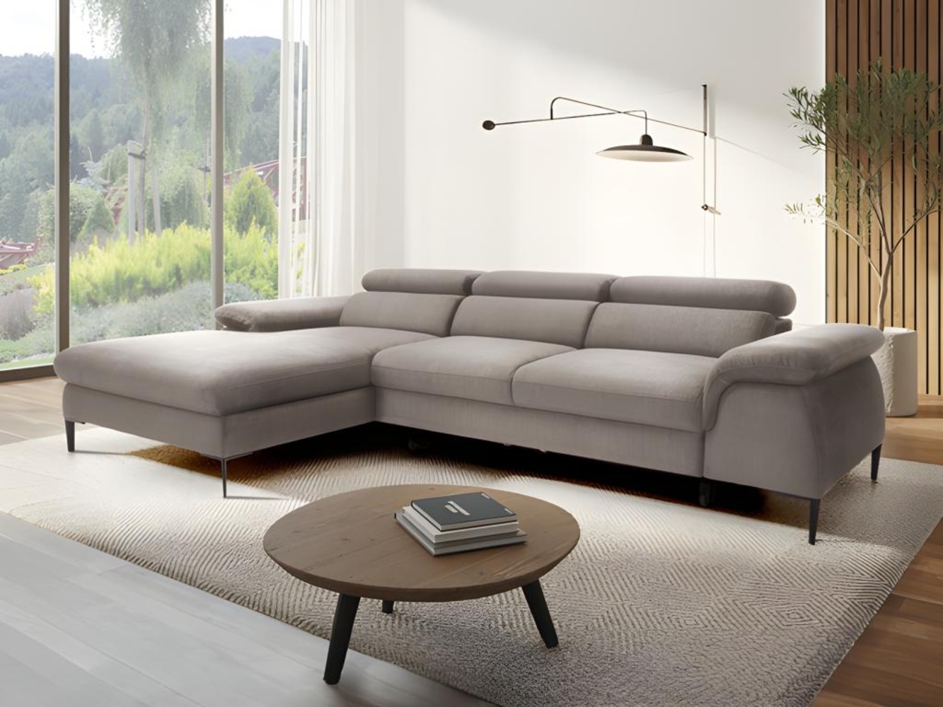 Vente-unique - Ecksofa mit Schlaffunktion - Ecke links - Samt - Taupe - SEPINA von Pascal Morabito Bild 1