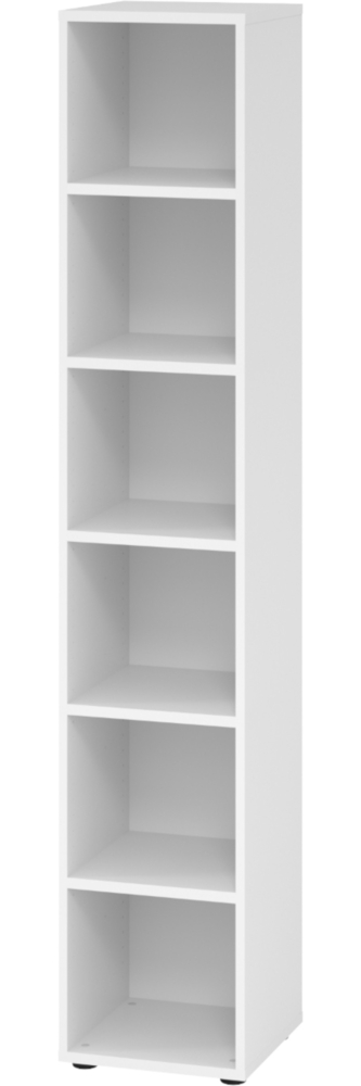 bümö Regal weiß, Standregal aus Holz für 6 Ordnerhöhen - Bücherregal groß 40 cm schmal, Aktenregal für Ordner & Bücher, großes Büroregal, Holzregal, Ordnerregal, Buchregal, 964RE-W Bild 1