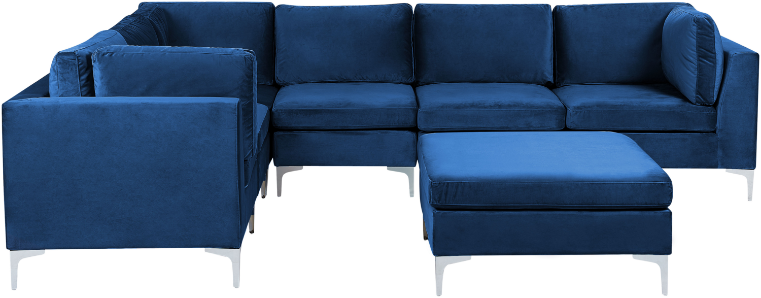 Ecksofa mit Ottomane EVJA Marineblau Samtstoff Bild 1